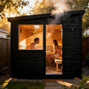 black wooden sauna room