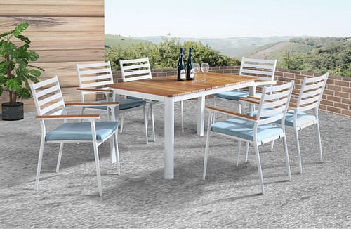 outdoor dining table with teak wood top