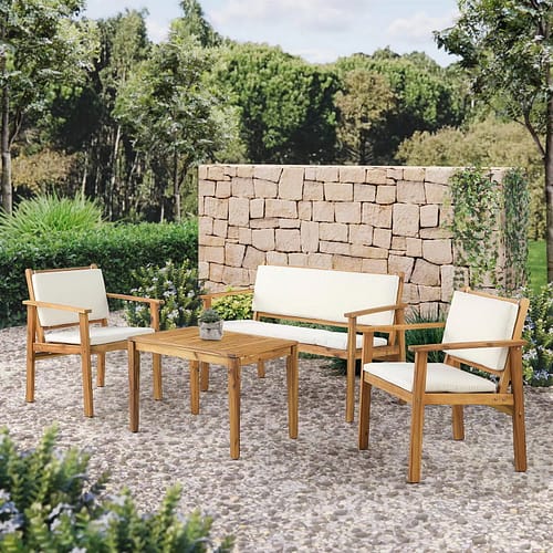 4 Piece Outdoor Acacia Wood Sofa Set
