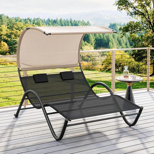Outdoor Chaise Lounge Rocking Daybed with Sun Shade Canopy