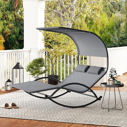 Outdoor Chaise Lounge Rocking Daybed with Sun Shade Canopy