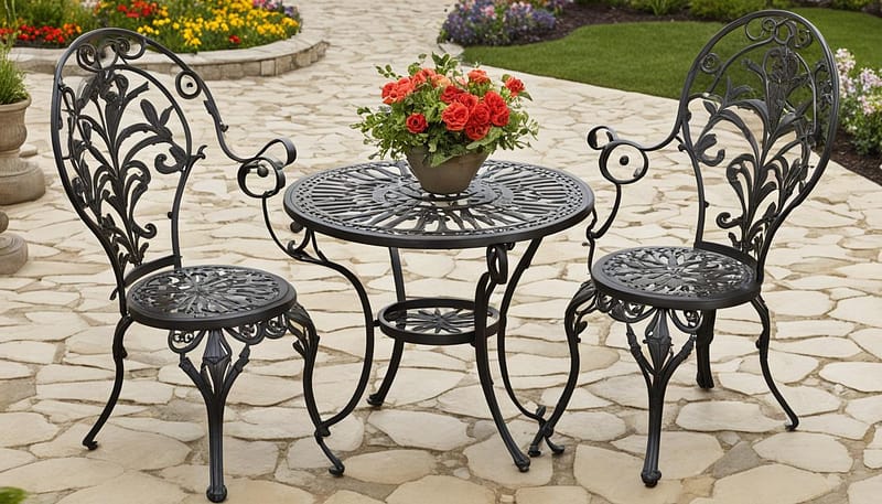 Elegant Wrought Iron Bistro Set for Outdoor Dining 115 Outdoor Furniture Supplier-China Factoery-Manufacturer wrought iron bistro set